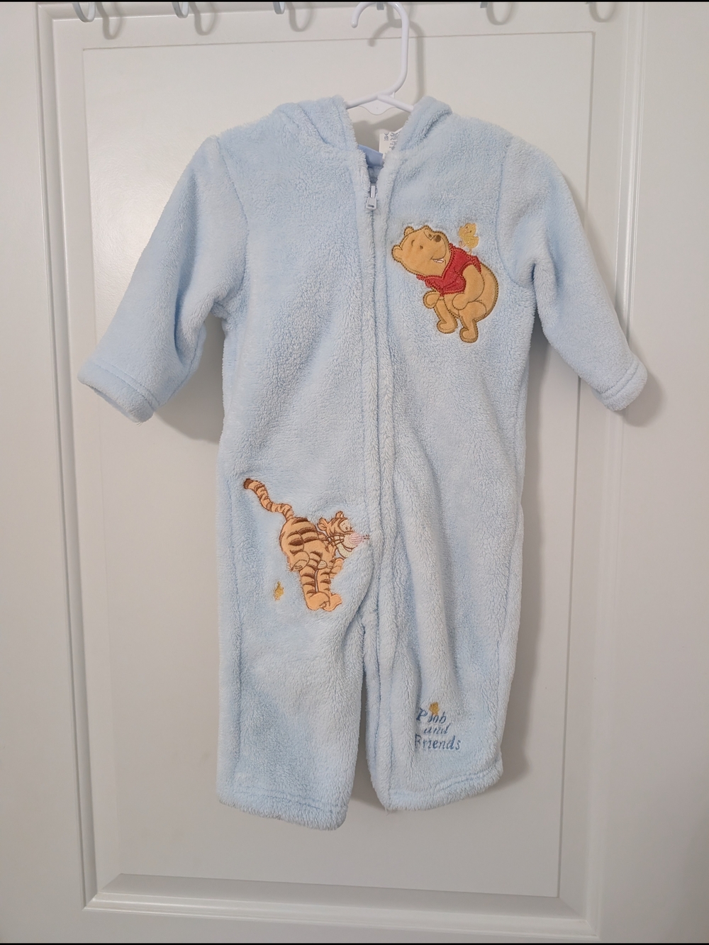 Y2K Disney Light Blue Winnie the Pooh & Tigger Fleece Hooded Romper